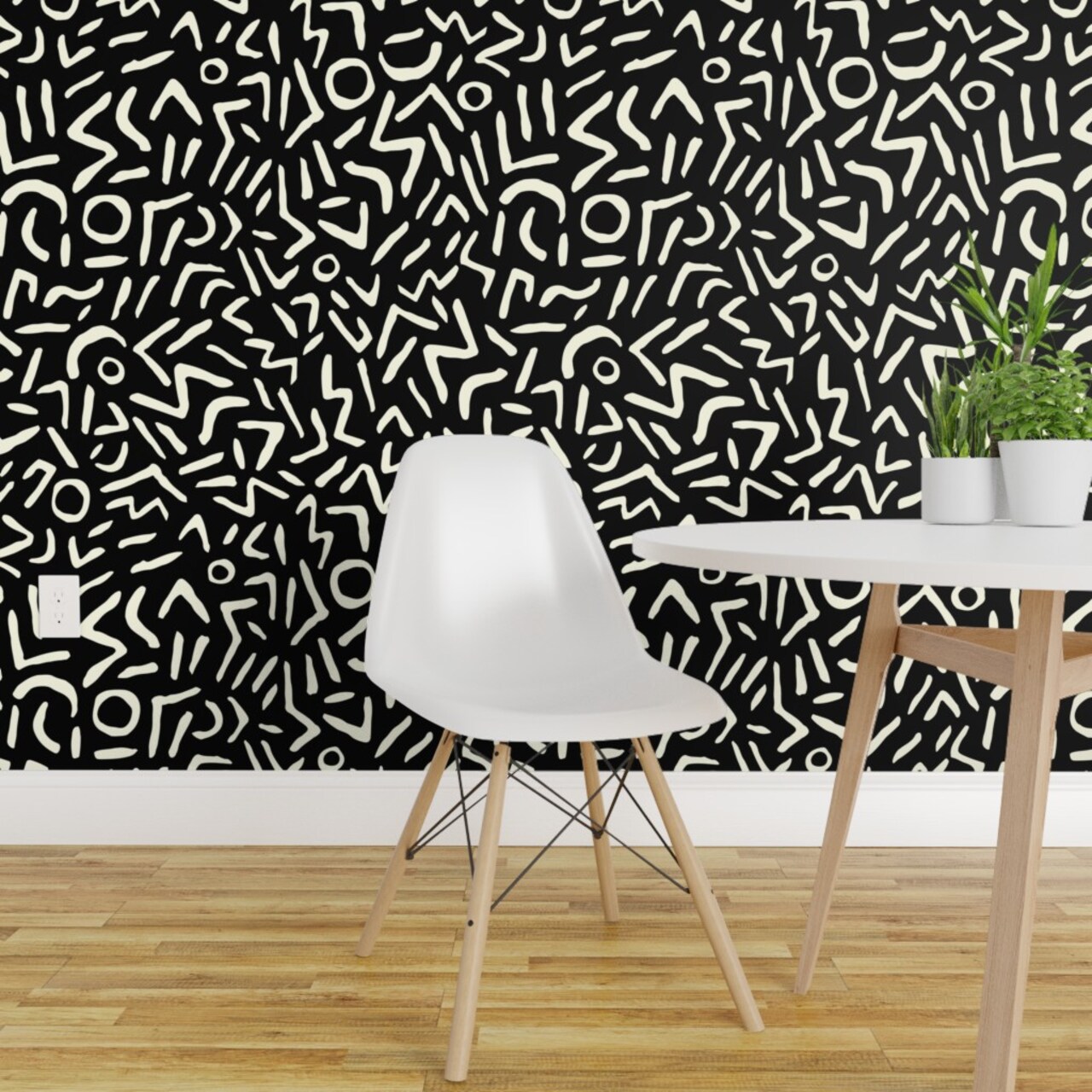 Peel &#x26; Stick Wallpaper 2FT Wide Geometric Abstract Bold Graphic Artistic Tribal Style Black Ivory Custom Removable Wallpaper by Spoonflower
